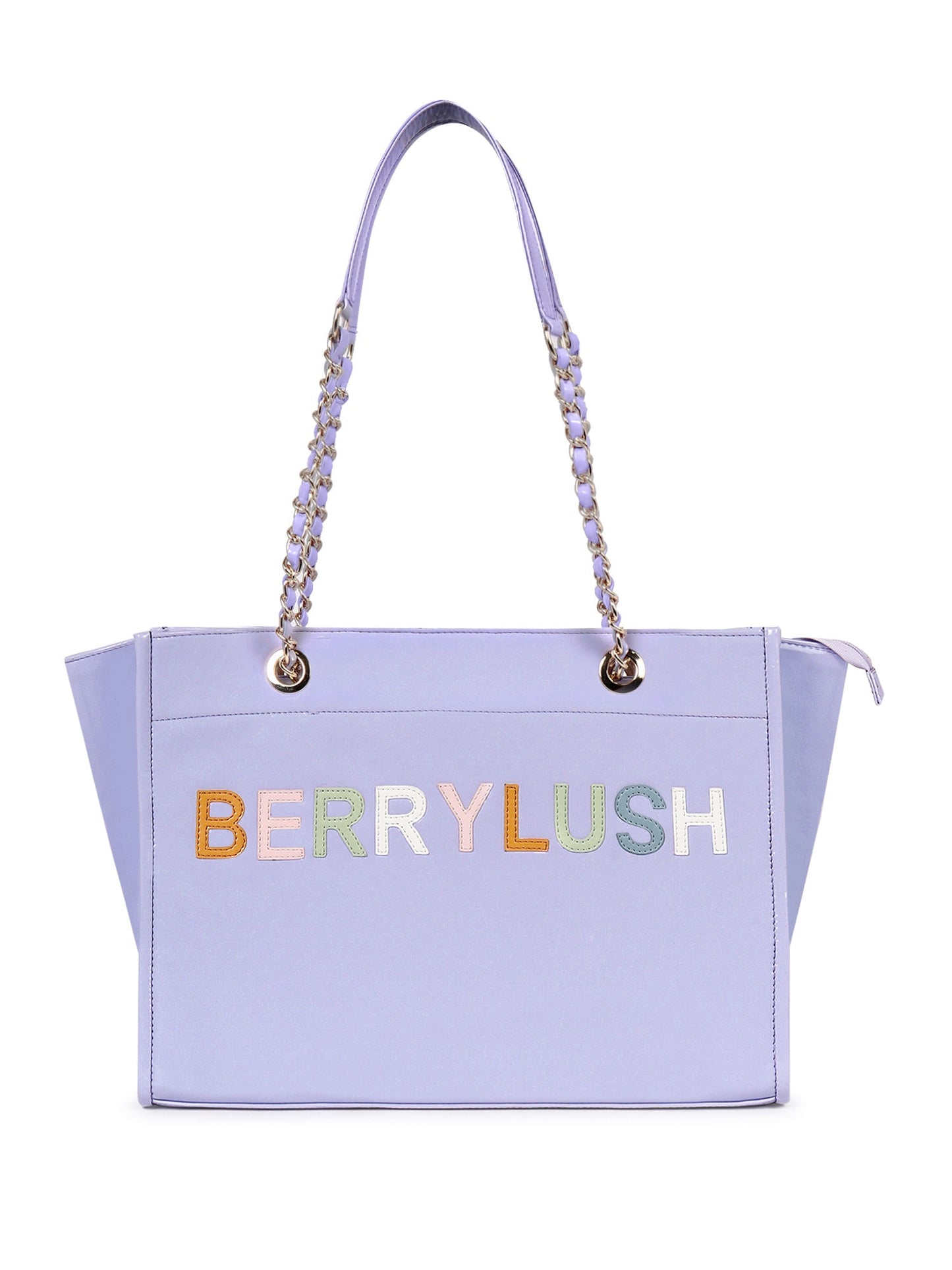 Berrylush Women Purple Typography PU Mobile Pouch Embellished Oversized Tote Bag