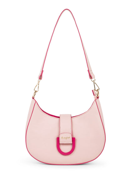 Berrylush Women Solid Pink Synthetic Leather Detachable Sling Strap Embellished Handheld Bag