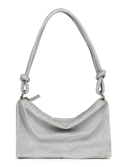 Berrylush Women Silver Textured Pattern PU One Handle Swagger Regular Shoulder Bag