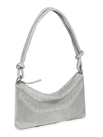 Berrylush Women Silver Textured Pattern PU One Handle Swagger Regular Shoulder Bag