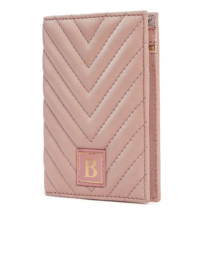 Berrylush Women Pink Quilted Pattern Synthetic Leather Long Passport Holder