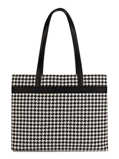 Berrylush Women Black & White Geometric Printed Polyester Zipper-Up Two-Handle Tote Bag