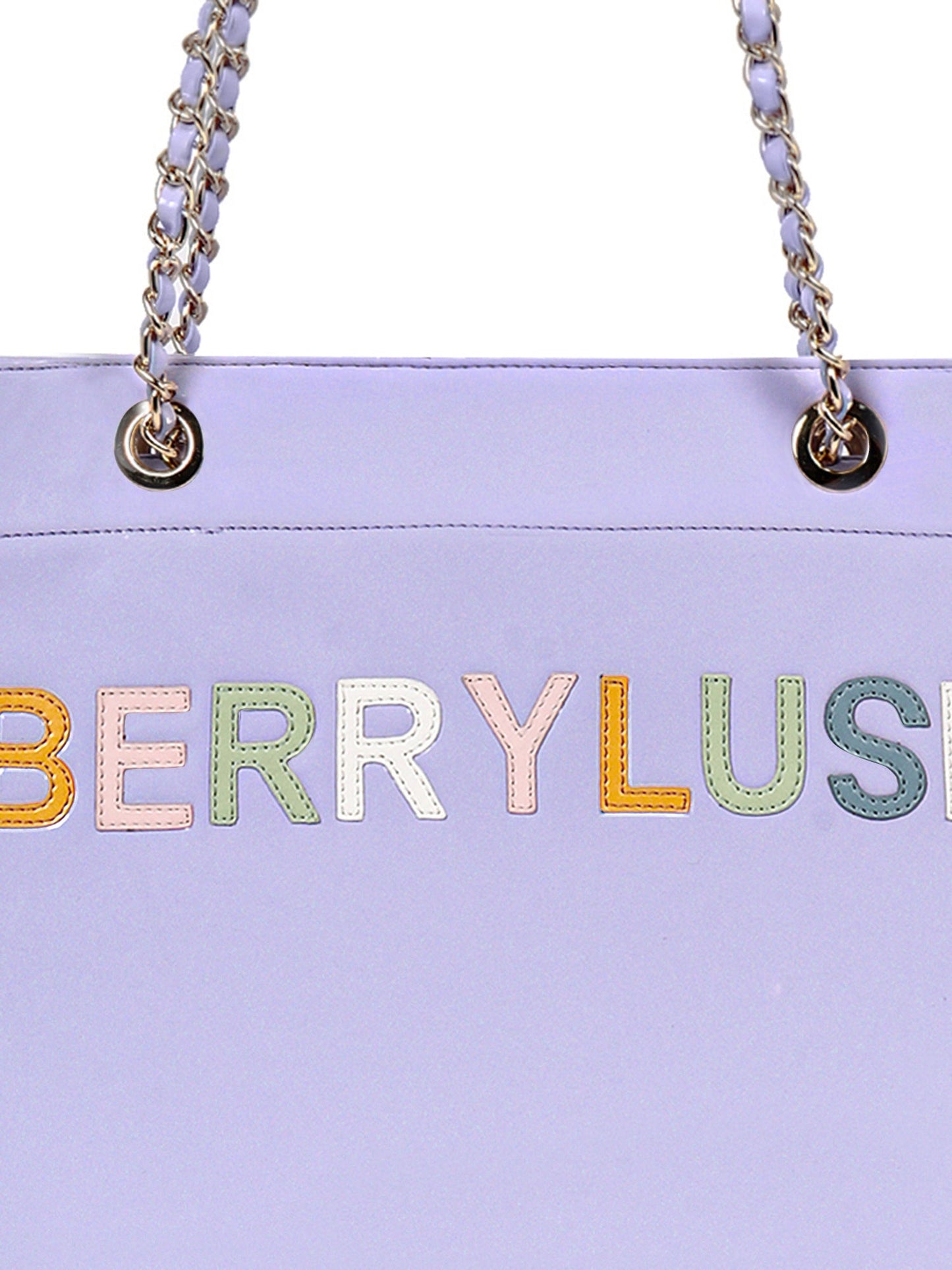 Berrylush Women Purple Typography PU Mobile Pouch Embellished Oversized Tote Bag