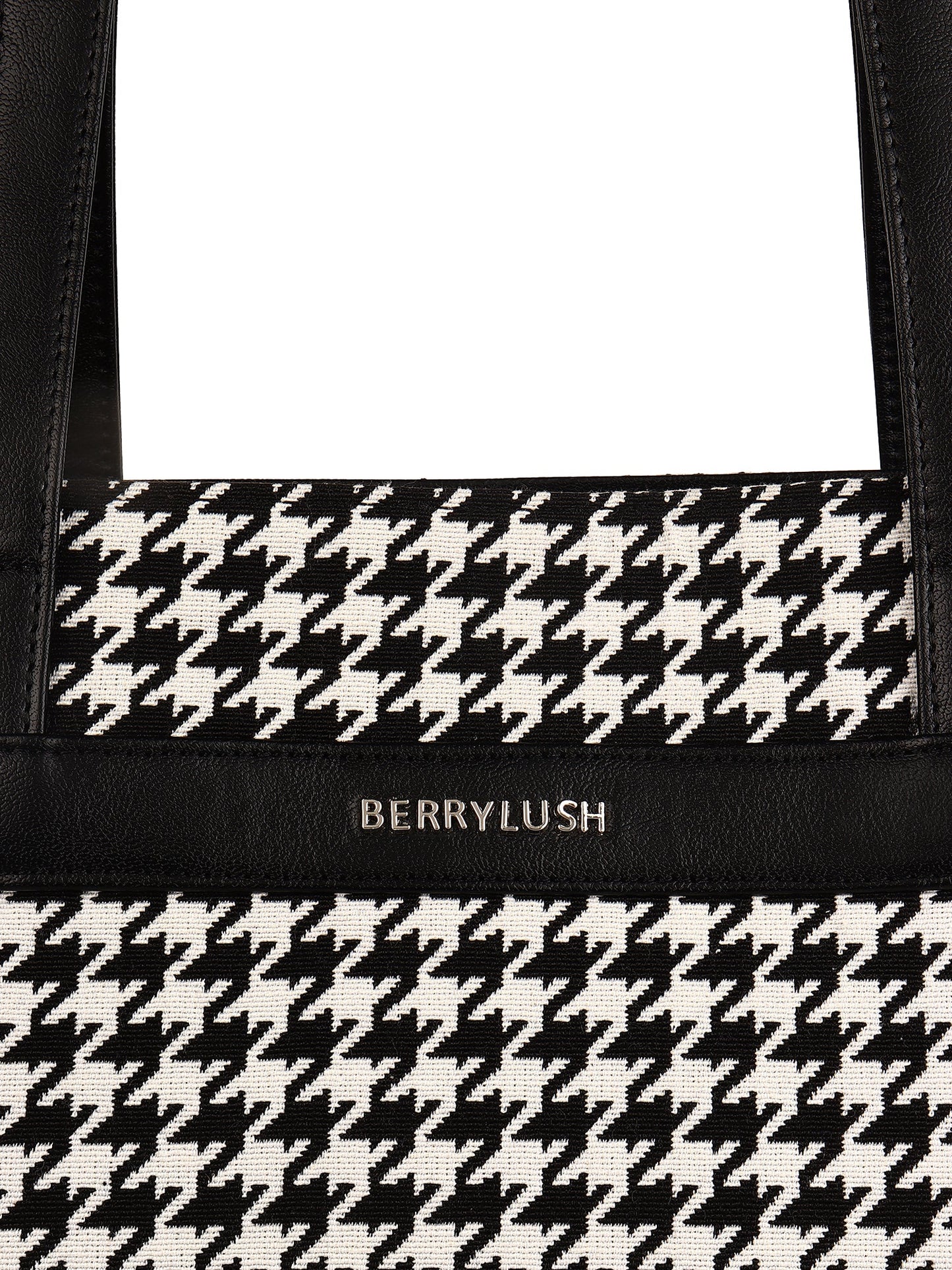 Berrylush Women Black & White Geometric Printed Polyester Zipper-Up Two-Handle Tote Bag