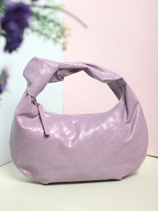 Berrylush Women Purple Textured Pattern Half Moon One Handle Knotted Regular Handheld Bag